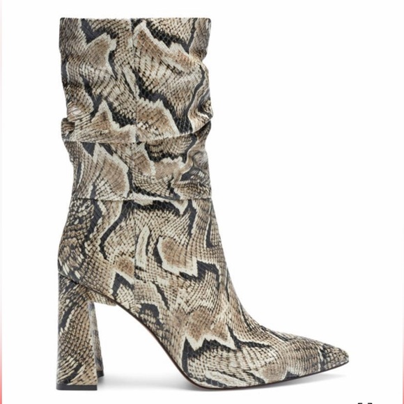 Vince Camuto Ambie Multi Snake Pointed Toe Mid Shaft Slouch Block Heel Booties - Picture 1 of 15